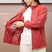 【AnZa】加絨珊瑚絨立領綉字搖粒絨保暖外套(6色) M 胭脂粉