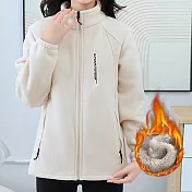 【AnZa】加絨珊瑚絨立領綉字搖粒絨保暖外套(6色) M 奶白