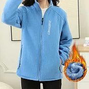 【AnZa】加絨珊瑚絨立領綉字搖粒絨保暖外套(6色) M 天藍
