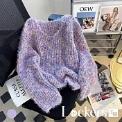 【Lockers 木櫃】慵懶風寬鬆V領短版彩色毛衣 L114121001 紫色