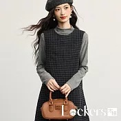【Lockers 木櫃】復古格子無袖毛呢背心裙 L114121005 灰藍格紋L