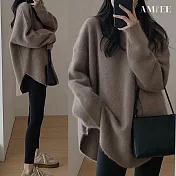 【AMIEE】法式慵懶寬鬆修身針織長版上衣(KDTQ-3004) FREE 棕色