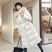 【AMIEE】韓系潮流羽絨棉長版外套(KDCQ-8801) M 白色