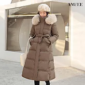 【AMIEE】韓系潮流羽絨棉長版外套(KDCQ-8801) M 淺咖