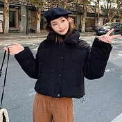 【AMIEE】日雜風格燈芯絨羽絨棉外套(KDCQ-8309) M 黑色