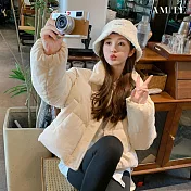 【AMIEE】日雜風格燈芯絨羽絨棉外套(KDCQ-8309) M 米色