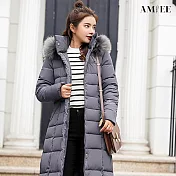 【AMIEE】韓款修身長版羽絨棉外套(KDCQ-928) M 灰色