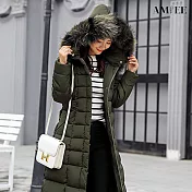 【AMIEE】韓款修身長版羽絨棉外套(KDCQ-928) M 軍綠