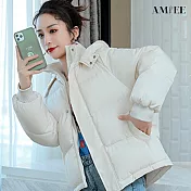 【AMIEE】港風寬鬆百搭羽絨棉外套(KDCQ-8816) M 白色