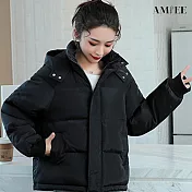【AMIEE】港風寬鬆百搭羽絨棉外套(KDCQ-8816) M 黑色