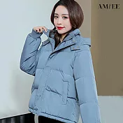 【AMIEE】港風寬鬆百搭羽絨棉外套(KDCQ-8816) M 藍色