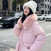 【AMIEE】寬鬆大翻領羽絨棉外套(KDCQ-816) M 粉色