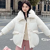 【AMIEE】寬鬆大翻領羽絨棉外套(KDCQ-816) M 米白