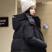 【AMIEE】韓版個性長版羽絨棉工裝外套(KDCQ-2308) M 黑色