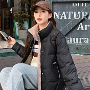 【AMIEE】韓系洋氣顯瘦羽絨棉外套(KDCQ-2507) M 黑色