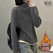 【初色】高領假兩件德絨長袖打底衫T恤上衣女上衣-共4色-39461(M-2XL可選) M 灰色