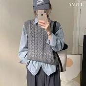 【AMIEE】復古麻花寬鬆針織背心(KDTQ-2402) FREE 灰色
