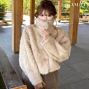 【AMIEE】輕奢百搭修身長絨保暖外套(KDCQ-9839) M 米杏