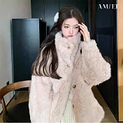 【AMIEE】輕奢百搭修身長絨保暖外套(KDCQ-9839) M 櫻花粉