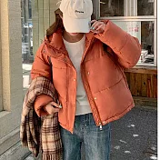 【MsMore】 甜美時尚羽絨棉服短款小個子加厚保暖外套# 127010 S 橘紅色