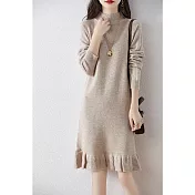 【MsMore】 荷葉邊中長款魚尾毛衣氣質搭大衣針織洋裝# 127018 FREE 米杏色