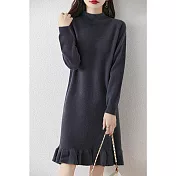 【MsMore】 荷葉邊中長款魚尾毛衣氣質搭大衣針織洋裝# 127018 FREE 灰色