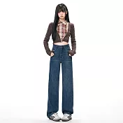 【MsMore】 厚絨超柔紗垂感闊腿牛仔褲寬鬆垂感長褲# 126986 M 牛仔藍色