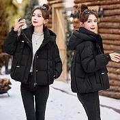 【MsMore】 連帽加厚設計感棉衣外套小個子棉襖保暖# 126988 M 黑色