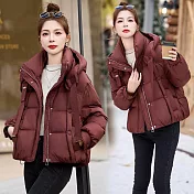 【MsMore】 連帽加厚設計感棉衣外套小個子棉襖保暖# 126988 M 紅色