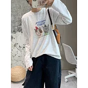 【MsMore】 長袖T恤寬鬆趣味狗印花上衣# 126991 M 白色