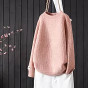 【MsMore】 拼色毛衣短款小個子圓領長袖針織上衣# 124300 FREE 玫紅色