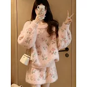 【MsMore】 甜美粉嫩針織上衣半身短裙2件式套裝# 127027 FREE 玫紅色