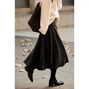 【MsMore】 復古時髦毛呢傘形中長款半身裙# 127032 M 黑色