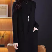 【MsMore】 中長款V領拉鍊造型背心寬鬆顯瘦連身毛衣# 127043 FREE 黑色