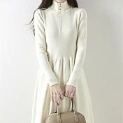 【MsMore】 小香風半開拉鍊針織連身毛衣長洋裝# 127045 FREE 米白色