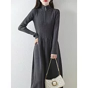 【MsMore】 小香風半開拉鍊針織連身毛衣長洋裝# 127045 FREE 灰色