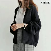 【AMIEE】韓系慵懶風寬鬆針織開襟小外套(KDCQ-1456) FREE 黑色