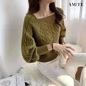 【AMIEE】日系百搭麻花方領針織毛衣(KDTQ-633) FREE 軍綠