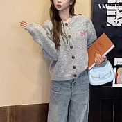 【AMIEE】時尚開襟舒適貼布針織上衣(KDTQ-P27) FREE 灰色