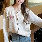 【AMIEE】時尚開襟舒適貼布針織上衣(KDTQ-P27) FREE 白色