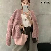 【AMIEE】軟糯慵懶風寬鬆針織小外套(KDCQ-458B) FREE 粉色