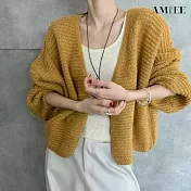 【AMIEE】軟糯慵懶風寬鬆針織小外套(KDCQ-458B) FREE 薑黃