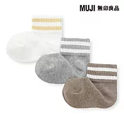 【MUJI 無印良品】兒童直角短襪三雙組15-19cm 淺黃紋樣