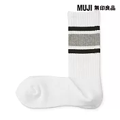 【MUJI 無印良品】男圈絨直角襪25-27cm 白直紋