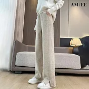 【AMIEE】設計感百搭顯瘦闊腿褲(KDPQ-9478) M 燕麥色