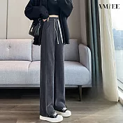 【AMIEE】韓版修身顯瘦雪尼爾加絨直筒褲(KDPQ-3417) M 深灰