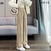 【AMIEE】韓版修身顯瘦雪尼爾加絨直筒褲(KDPQ-3417) M 卡其