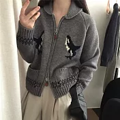 【MsMore】 海豚緹花拉鍊開衫毛衣外套針織加厚上衣# 126994 FREE 灰色