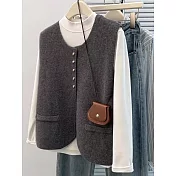 【MsMore】 小香風針織氣質背心毛衣外套# 126998 FREE 灰色