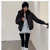 【MsMore】 韓版修身顯瘦連帽短款輕薄麵包服外套# 127000 M 黑色